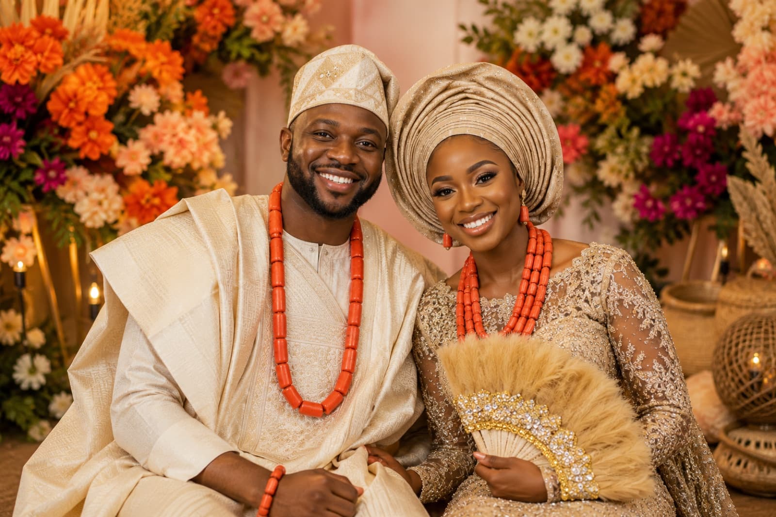 Couple in traditional wedding attire